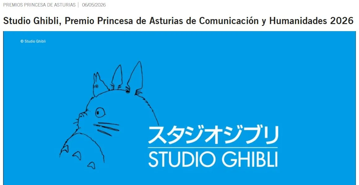 Captura de la comunicación oficial de la Fundación Princesa de Asturias sobre el premio a Studio Ghibli