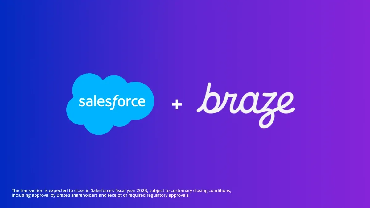 Imagen oficial de Salesforce con las marcas Salesforce y Braze para anunciar el acuerdo de adquisición