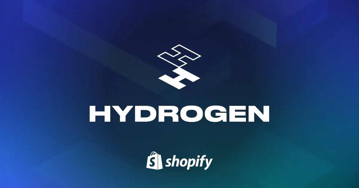 Identidad gráfica oficial de Hydrogen con el logotipo de Shopify sobre fondo azul.